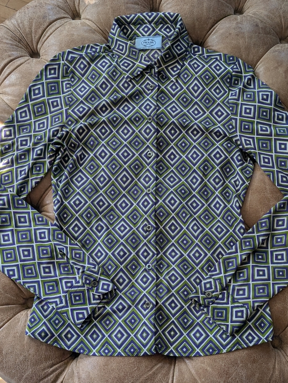 PRADA Silk Blend Slinky Stretchy Blouse Size 42 Purple Green Made In Italy - Picture 14 of 16